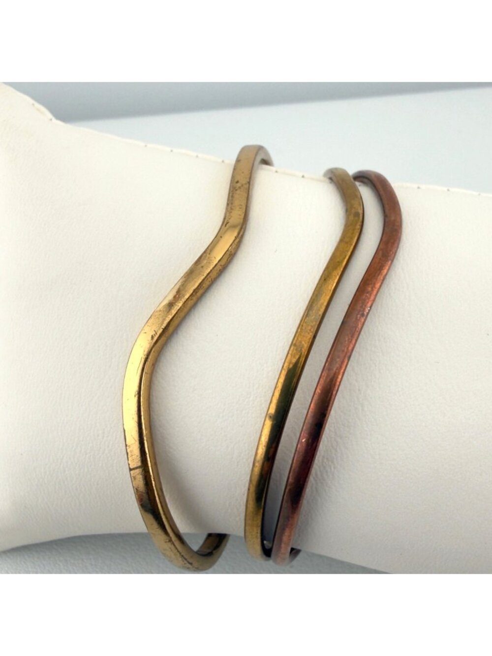 Vintage Sergio Lub California Handmade Brass Wave Cuff Bracelet Set READ